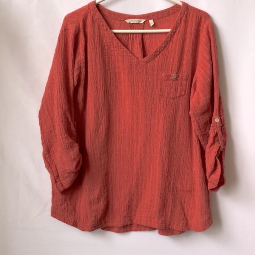Soft Surroundings Crepe V Neck Blouse Size L Sundance Linen Cotton